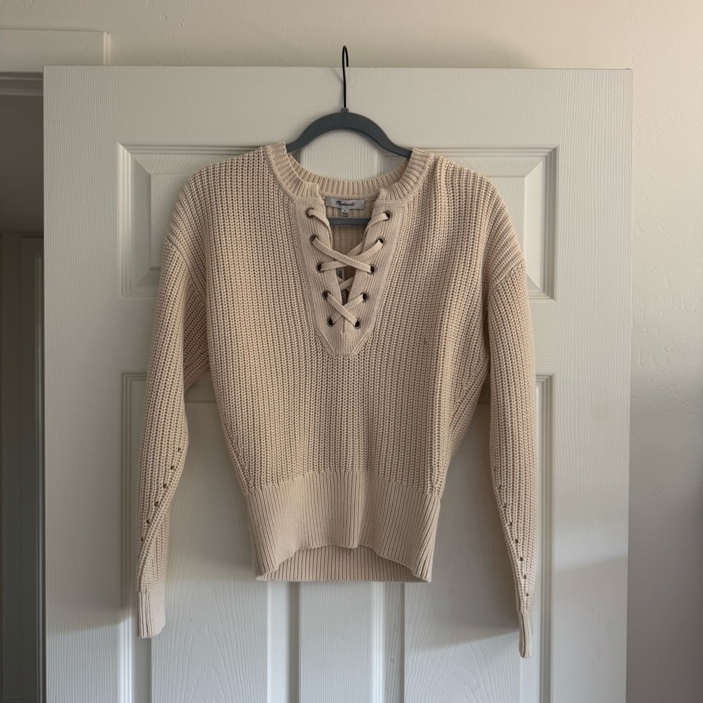 Madewell Beige Lace-Up Sweater